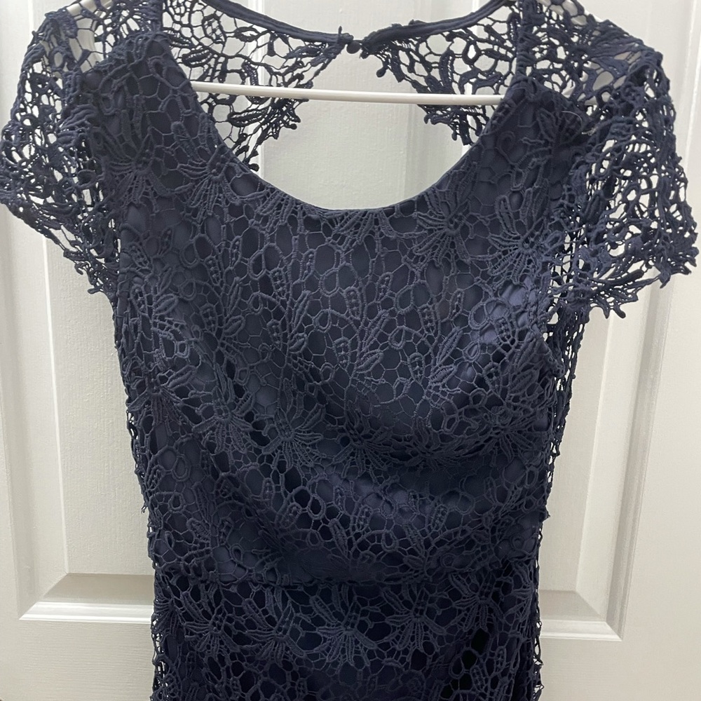 Navy lace open back dress medium